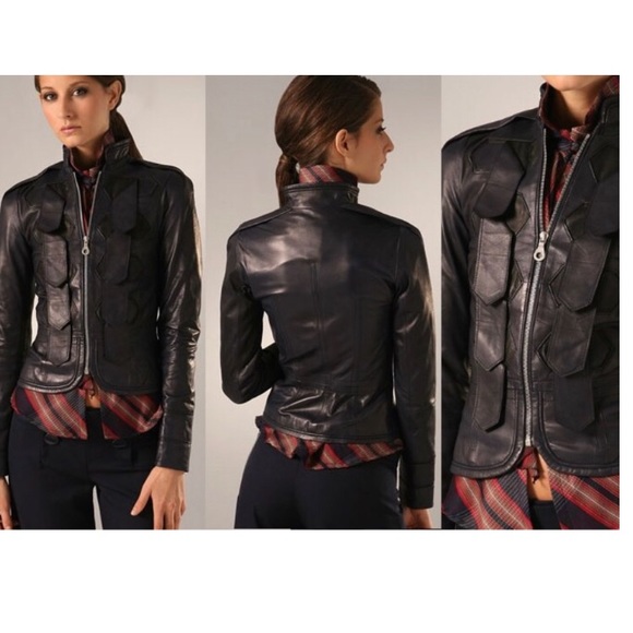 L.A.M.B. Leather Military/ Moto Jacket dark Navy - Picture 7 of 8